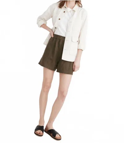 Madewell Linen Blend Easy Pull On Shorts In Loden Green In Brown