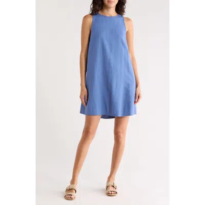 Madewell Linen Blend Shift Minidress In Blue