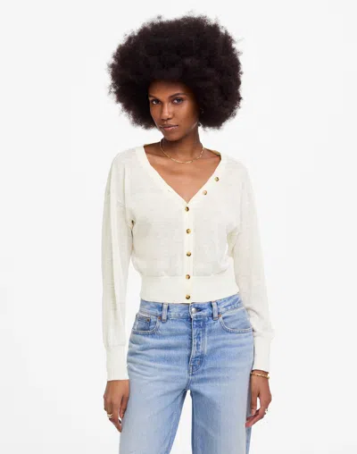 Madewell Linen-blend V-neck Cardigan In Ivory
