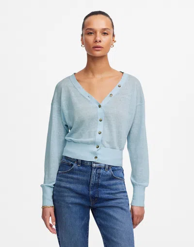 Madewell Linen-blend V-neck Cardigan In Pale Blue