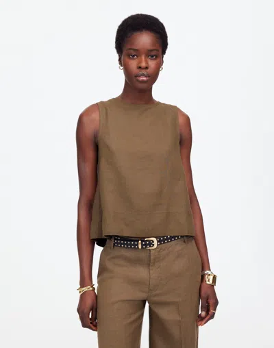 Madewell Linen Pleated Shell Top In Safari Khaki