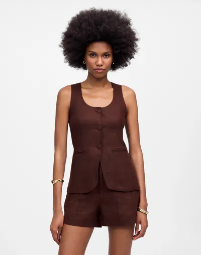 Madewell Linen Scoopneck Cutaway Vest In Chocolate Raisin