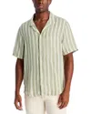 Madewell Short Sleeve Linen Stripe Woven Aloe Green Stripe In Dried Aloe