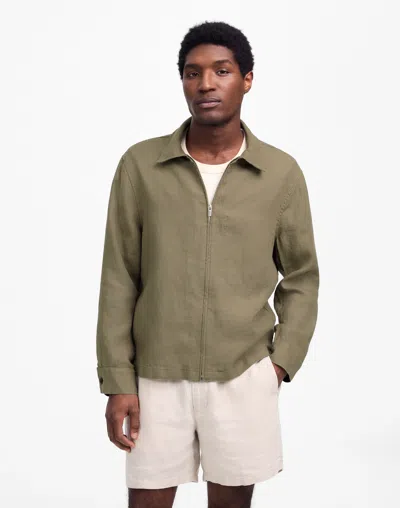 Madewell Linen Zip-front Shirt Jacket In Green