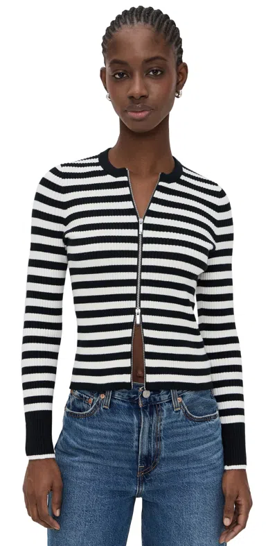 Madewell Stripe Zip Front Cardigan In Black/white Stripe