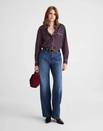 Madewell Long Button-up Shirt In Purple