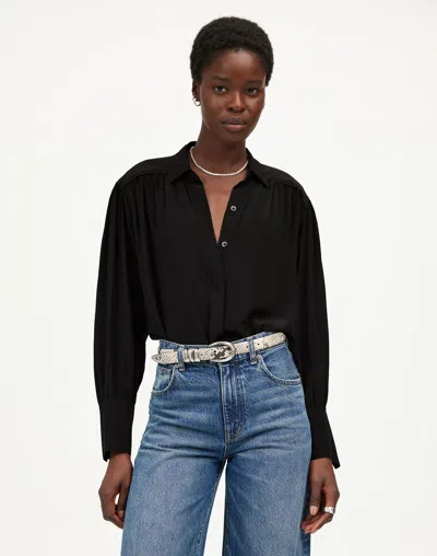Madewell Long-sleeve Button-front Top In True Black