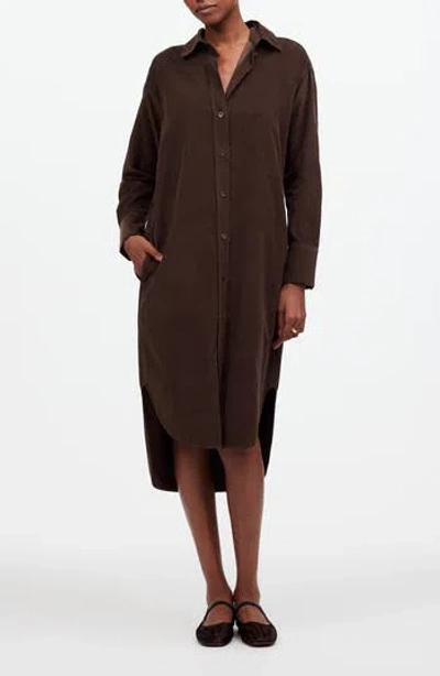 Madewell Long Sleeve Corduroy Midi Shirtdress In Dark Carob