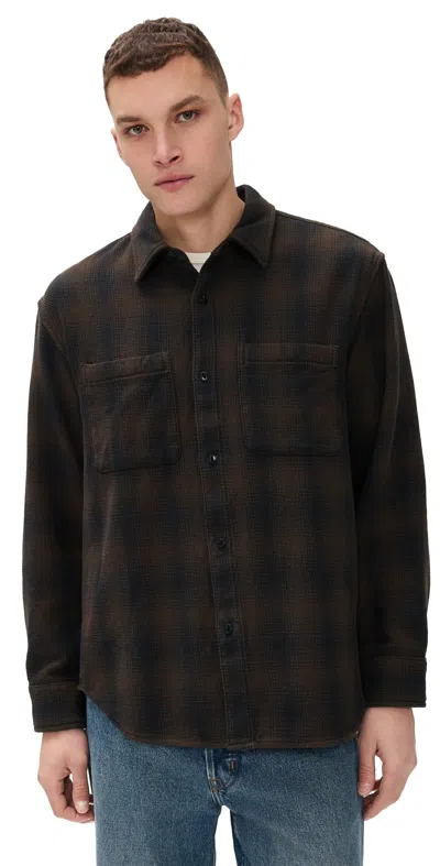 Madewell Long Sleeve Flannel Work Shirt Brushed Ombre Plaid In Black