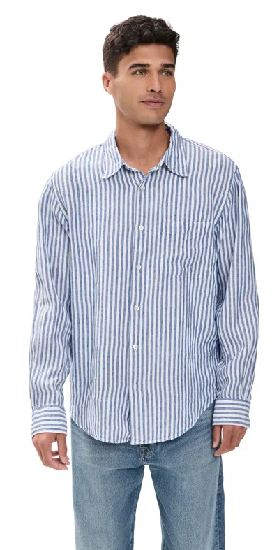 Madewell Long Sleeve Linen Top Blue Stripe