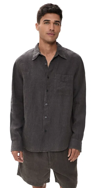 Madewell Long Sleeve Linen Top Chocolate In Gray