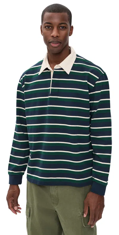 Madewell Long Sleeve Polo Deep Indigo Stripe In Multi