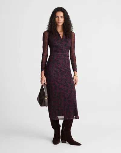 Madewell Long-sleeve Polo Midi Dress In Burgundy