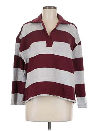 Pre-owned Madewell Long Sleeve Polo Shirt In Burgundy