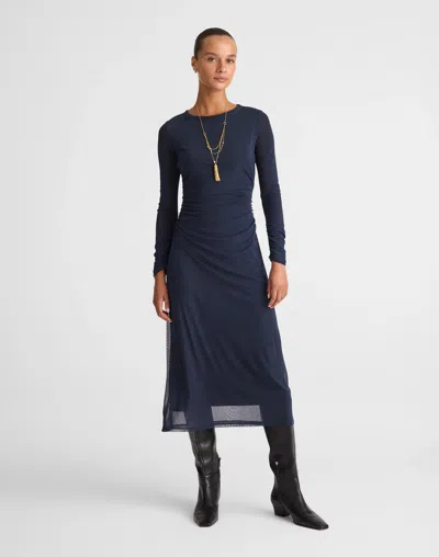 Madewell Long-sleeve Ruched Midi Dress In Blue
