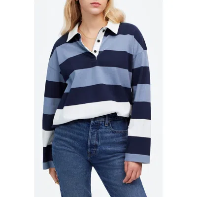 Madewell Long Sleeve Rugby Polo Shirt In Engineer Stripe Teapot Blue