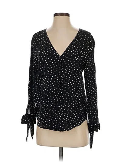 Pre-owned Madewell Long Sleeve Silk Top Black Polka Dots Pattern Plunge Neckline Tops
