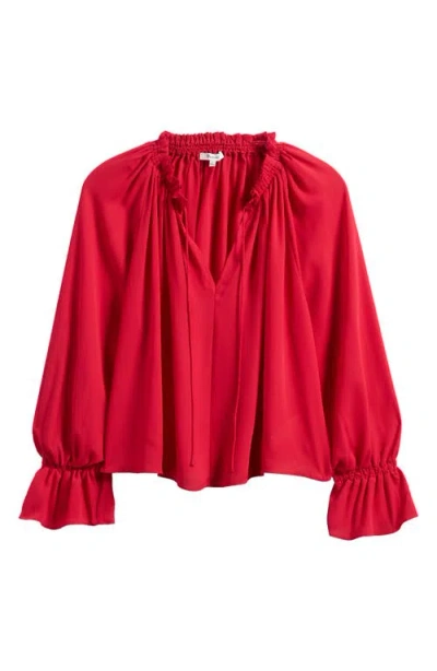 Madewell Long-sleeve Tie-neck Top In Crimson Berry