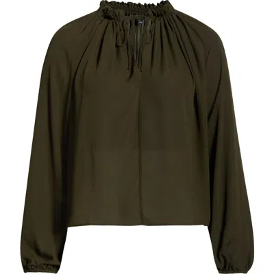 Madewell Long-sleeve Tie-neck Top In Green
