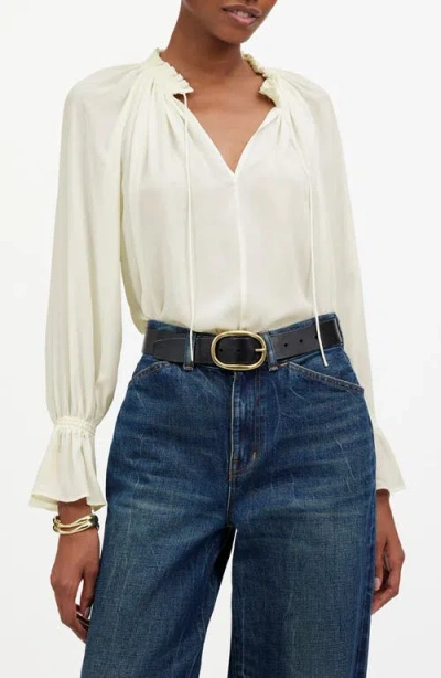 Madewell Long-sleeve Tie-neck Top In Winter White