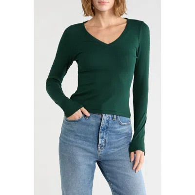 Madewell Long Sleeve V-neck Rib Top In Evening Spruce