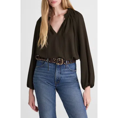 Madewell Long-sleeve Tie-neck Top In Brown