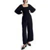 Madewell Lucie Star Jacquard Tie Back Long Sleeve Jumpsuit In True Black