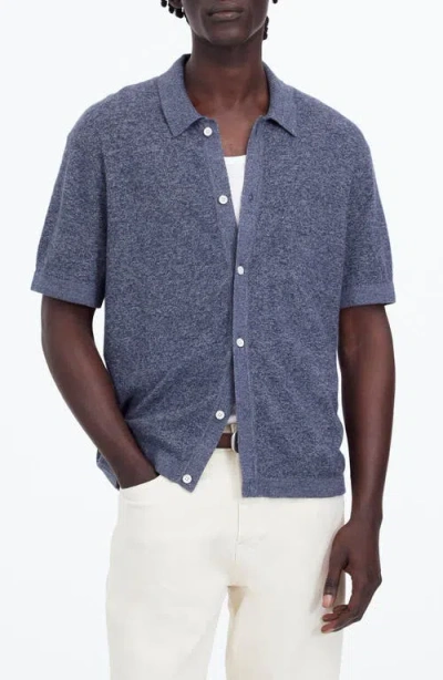 Madewell Marled Cotton Button-up Sweater Polo In Navy Marl