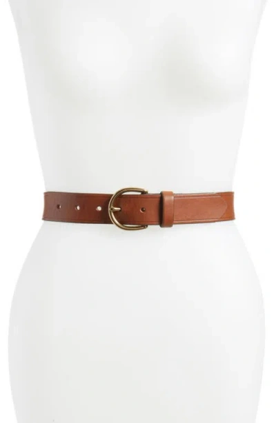 Madewell Medium Perfect Leather Belt In Pecan/gold
