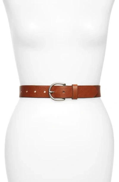 Madewell Medium Perfect Leather Belt In Pecan/silver