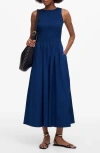 Madewell The Melody Scoopback Smocked Midi Dress In Blue