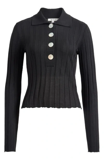 Madewell Merino Wool & Silk Polo Sweater In Black
