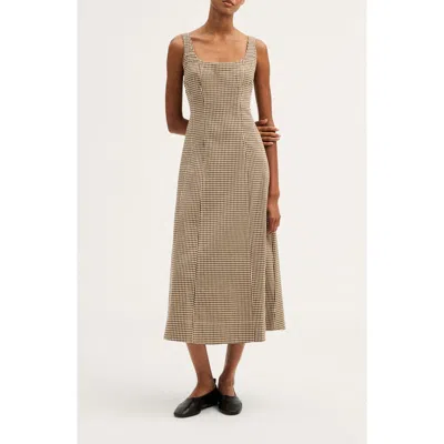 Madewell Miller Gingham Check Midi Dress In Brown
