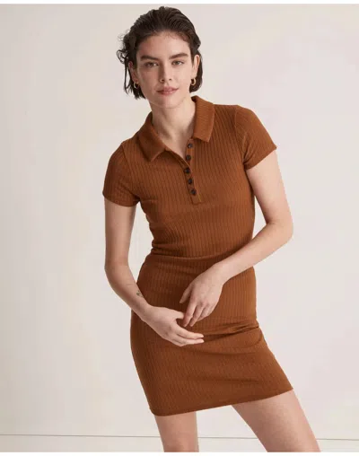 Madewell Mini Dress Sepia Ribbed Polo Knit Short Sleeve Bodycon Jzz286 In Brown