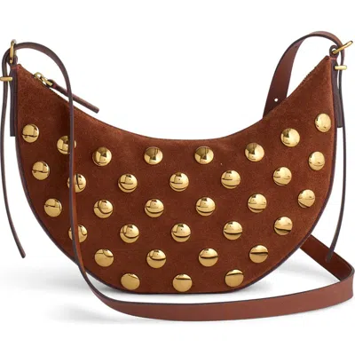Madewell Mini Stud Essentials Crescent Leather Shoulder Bag In Soft Mahogany