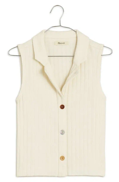Madewell Mixed Button Rib Polo Tank In Antique Cream