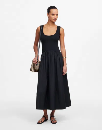 Madewell Mixed Poplin Scoopneck Maxi Dress In Jet Black