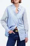 Madewell Mixed Stripe Oversize Cotton Poplin Button-up Shirt In Blue