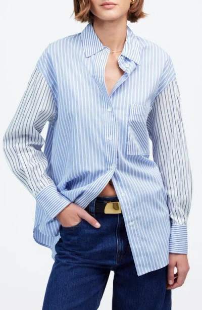 Madewell Mixed Stripe Oversize Cotton Poplin Button-up Shirt In Blue