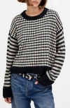 Madewell Mixed Stripe Raglan Pullover Sweater In Black Ecru Combo