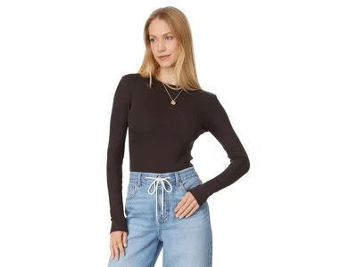 Madewell Modal Rib Long Sleeve Crew Neck In Brown