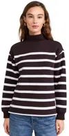 Madewell Stripe Midweight Mock Neck Sweatshirt In Engineer Stripe Dark Carob