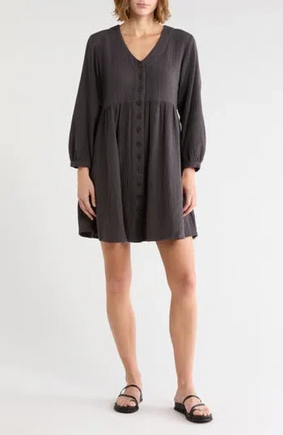 Madewell Nima Long Sleeve Double Gauze Cotton Minidress In Gray