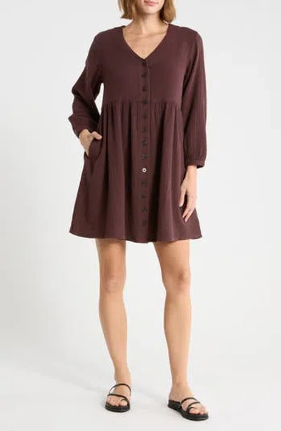 Madewell Nima Long Sleeve Double Gauze Cotton Minidress In Brown