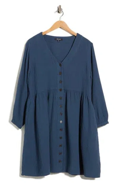 Madewell Nima Long Sleeve Double Gauze Cotton Minidress In Blue