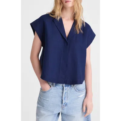 Madewell Notch Collar Linen Popover Shirt In Blue