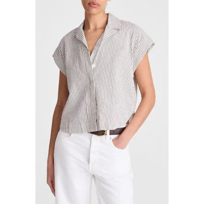 Madewell Notch Collar Stripe Cotton Seersucker Popover Shirt In White