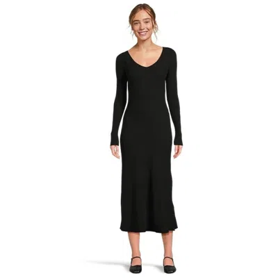 Madewell Nova Snowy Dress Large Black Ribbed V-neck Bodycon Cozy Gbo1921