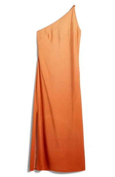 Madewell One-shoulder Midi Slip Dress In Dark Copper
