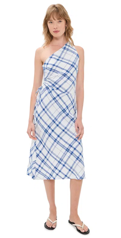 Madewell One Shoulder Plaid Maxi Dress Blue And White Plaid